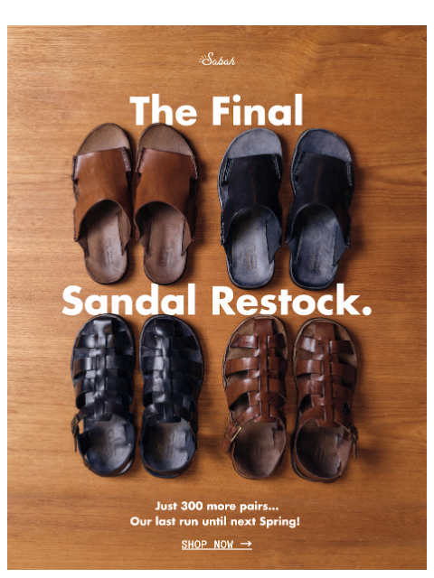 sabah newsletter: Our Final Sandal Restock of the Year! 🌞
