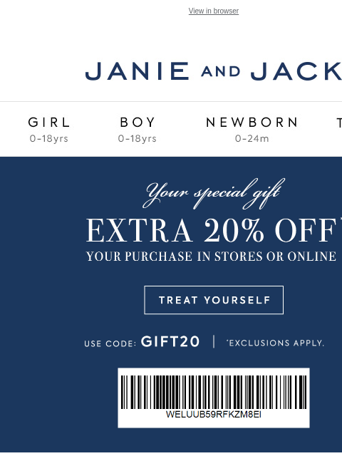 janieandjack newsletter: It's all yours: 20% off + extra 20% off with code ...