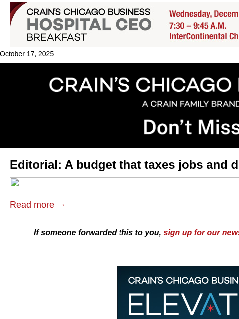 crainalerts newsletter: A budget that dodges hard choices: Editorial