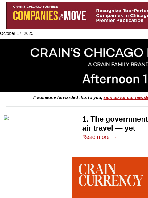 crainalerts newsletter: Airlines not feeling the shutdown — so far