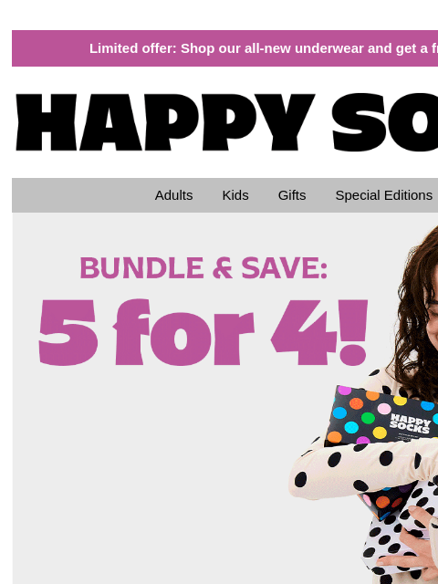happysocks newsletter: Bundle and Save: 5 for 4!