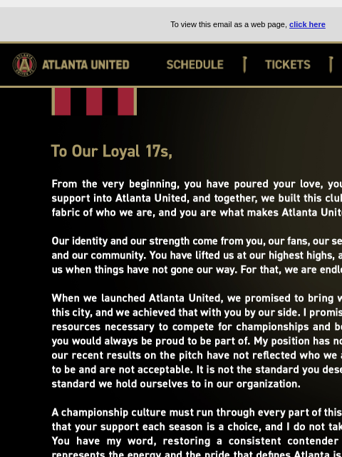 atlutd newsletter: A Letter from our Owner and Chairman