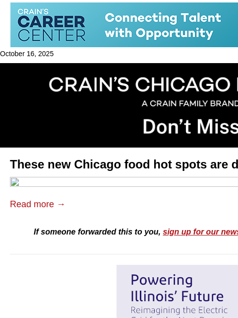 crainalerts newsletter: New neighborhood restaurant hot spots