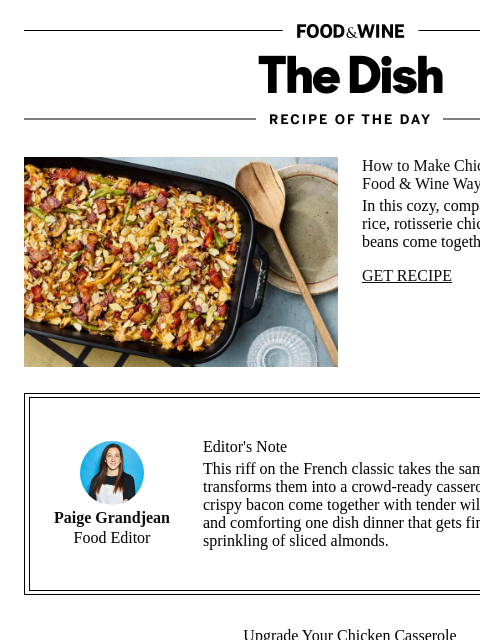 foodandwine newsletter: Chicken Amandine Casserole