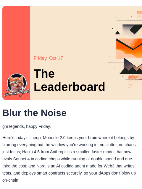 producthunt newsletter: 😸 Noise cancelling for screens