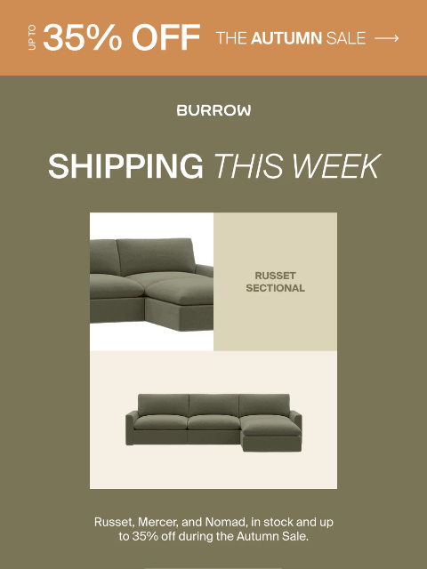 burrow newsletter: Sectionals that ship this week