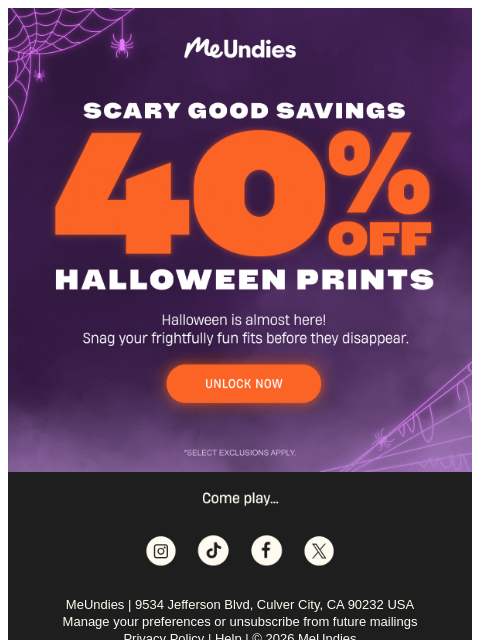 meundies newsletter: 40% OFF HALLOWEEN PRINTS 🦇👻
