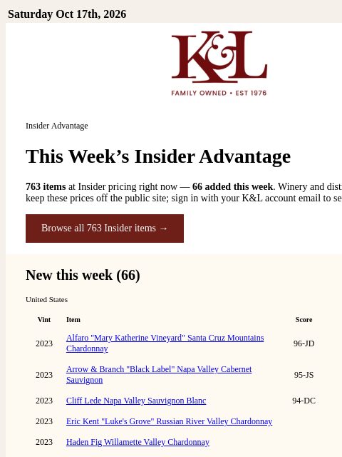 klwines newsletter: Insider's List