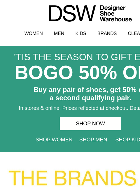 dsw newsletter: Don't miss BOGO 50% off shoes