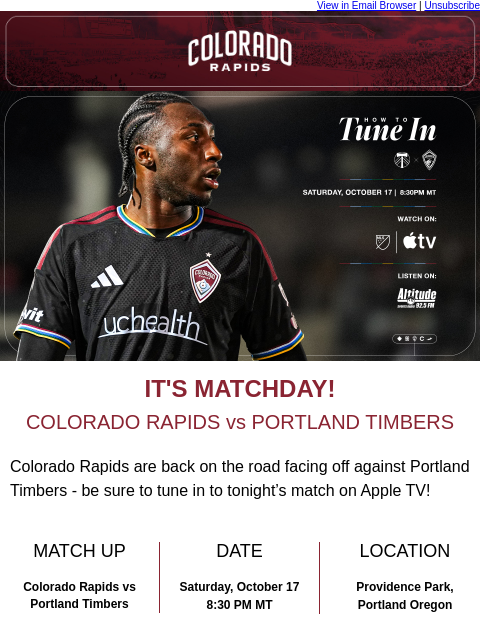 thecoloradorapids newsletter: How to Watch | Rapids @ Portland Timbers