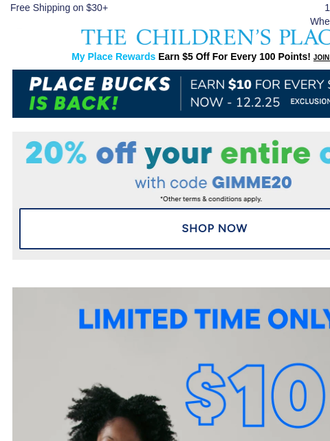 childrensplace newsletter: Limited-time — $10 & Under Jeans!