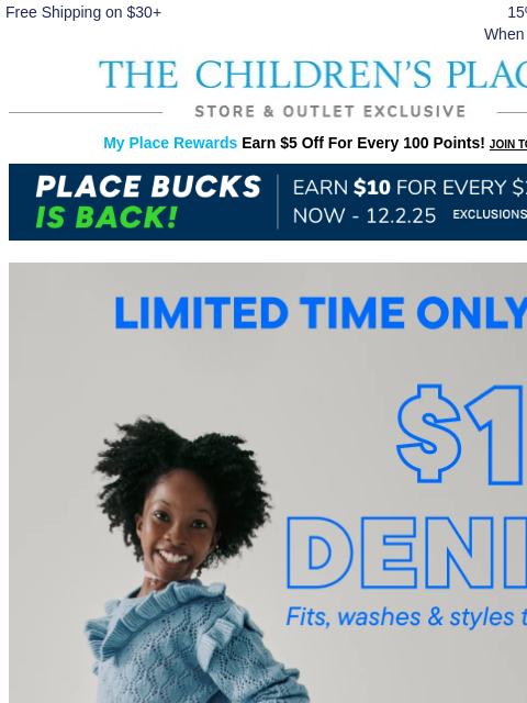 childrensplace newsletter: Can't-beat deal: $10 JEANS goin' fast!