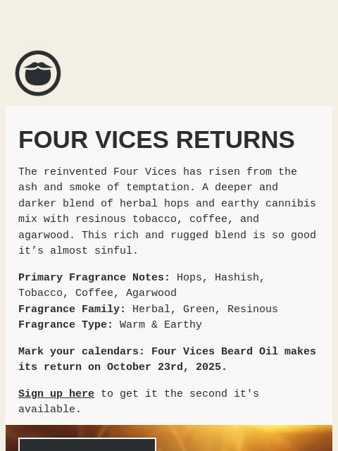 beardbrand newsletter: Zombie Four Vices Is Coming October 23rd