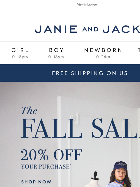 janieandjack newsletter: Free shipping + 20% off her fall favorites
