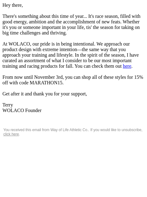 wolaco newsletter: A message from our founder | MARATHON15