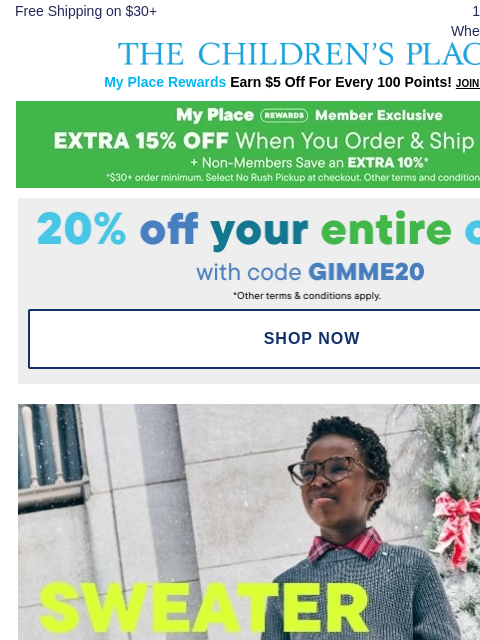 childrensplace newsletter: Ready, Set, Sweater Season up to 60% OFF!