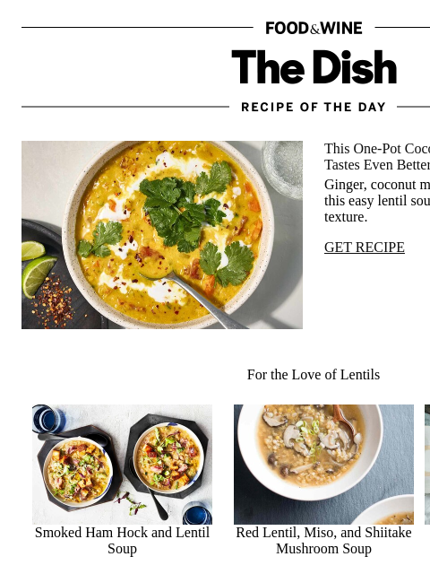 foodandwine newsletter: Curry Lentil Soup