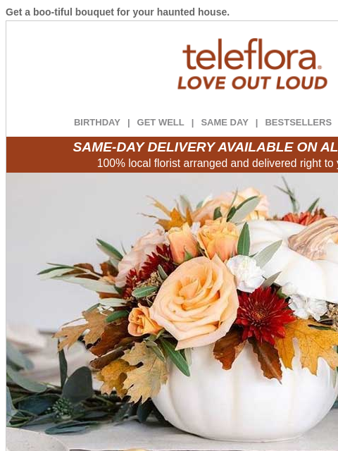 teleflora newsletter: Save 20% on Fa-boo-lous Pumpkins ππ