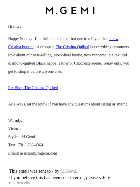 mgemi newsletter: Pre-Shop The Cristina Quilted