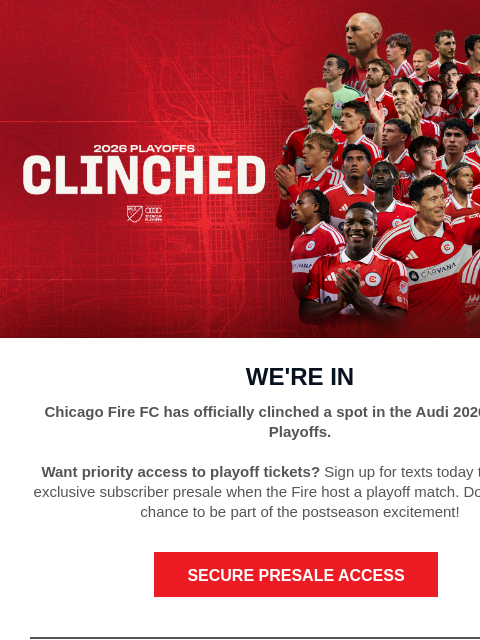 chicagofirefc newsletter: Chicago Fire Clinches Audi 2026 MLS Cup Playoffs