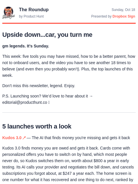 producthunt newsletter: 😸 Tesla takes a joyride