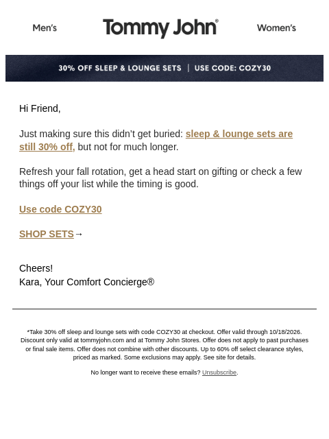 tommyjohn newsletter: Still Time For 30% off