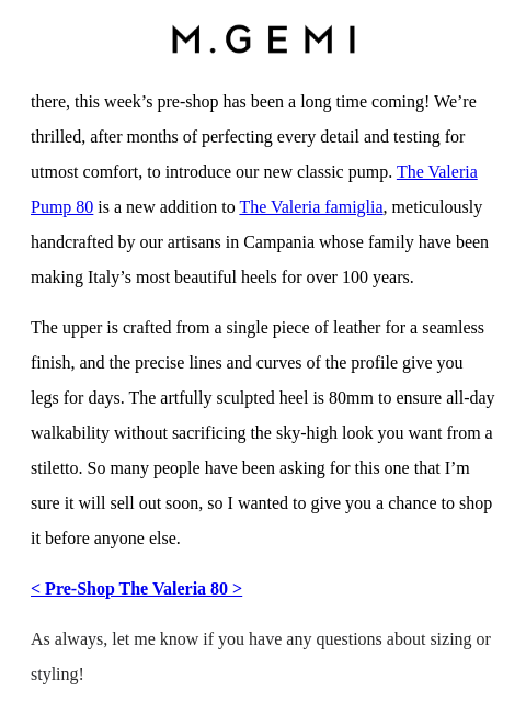 mgemi newsletter: Pre-Shop The Valeria 80