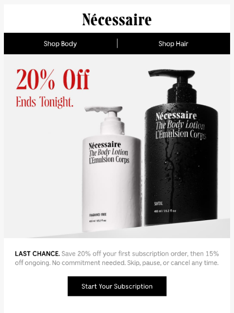 necessaire newsletter: 20% Off Ends Tonight