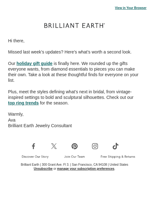 brilliantearth newsletter: Still deciding? Here’s what you missed