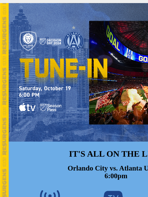 How to tune-in at 6:00pm... ﻿͏ ﻿͏ ﻿͏ ﻿͏ ﻿͏ ﻿͏ ﻿͏ ﻿͏ ﻿͏ ﻿͏ ﻿͏ ﻿͏ ﻿͏ ﻿͏ ﻿͏ ﻿͏ ﻿͏ ﻿͏ ﻿͏ ﻿͏ ﻿͏ ﻿͏ IT'S ALL ON THE LINE Orlando City vs. Atlanta United 6:00pm LISTEN: 92.9 The Game(ENG) La Mejor(SPA)