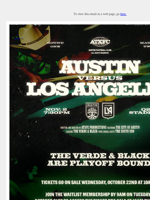 austinfc newsletter: Playoff Tickets go on sale Wednesday