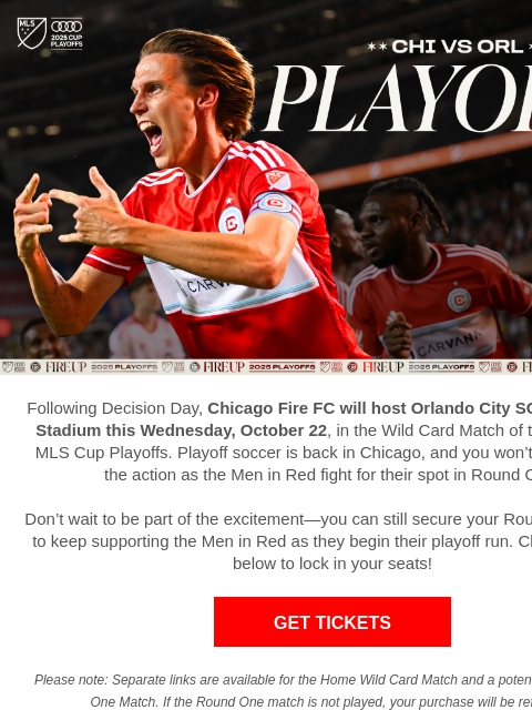 chicagofirefc newsletter: Wild Card Secured: Fire Host Orlando City SC at Se...