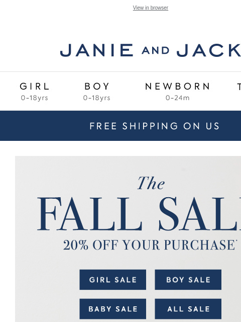 janieandjack newsletter: Ends (very) soon: 20% off + free shipping