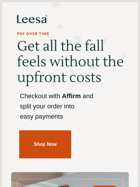 leesasleep newsletter: Leaf the stress behind—financing is here!