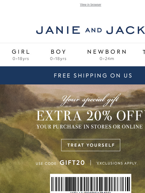 janieandjack newsletter: Use code GIFT20 during our Fall Sale...