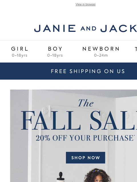 janieandjack newsletter: Yes, you get both: 20% off  + extra 20% off