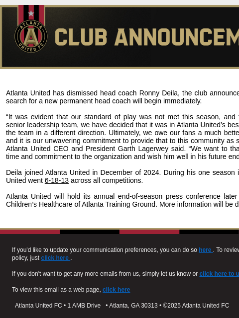 atlutd newsletter: Atlanta United Part Ways with head coach Ronny Dei...