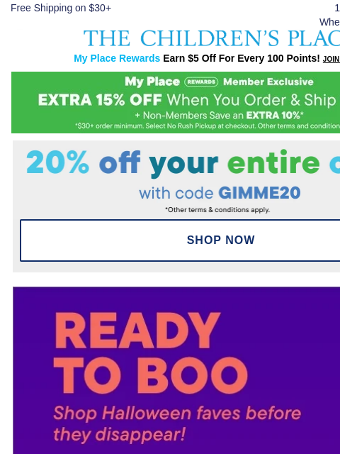 childrensplace newsletter: Time's running out! Up to 80% off Halloween w/ GIM...