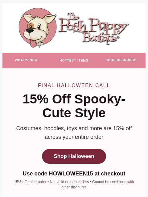 poshpuppyboutique newsletter: Final call for spooky-cute pup style