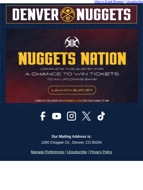 thedenvernuggets newsletter: Chance to Win Tickets to a Nuggets Game!