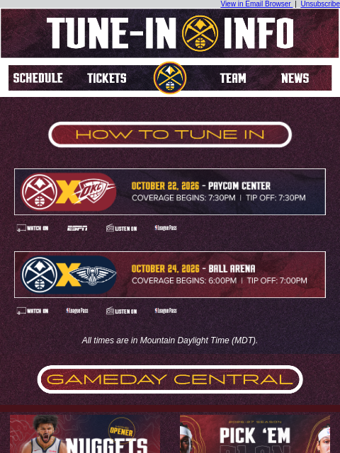 thedenvernuggets newsletter: Tune In as the Nuggets Take On the Thunder and Pel...