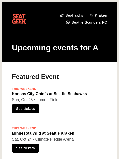 seatgeek newsletter: Kansas City Chiefs at Seattle Seahawks/Minnesota W...