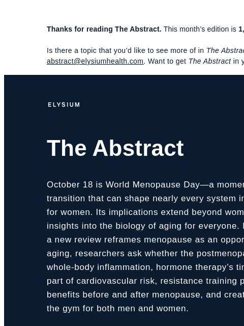 elysiumhealth newsletter: Can menopause be a window for healthier aging?