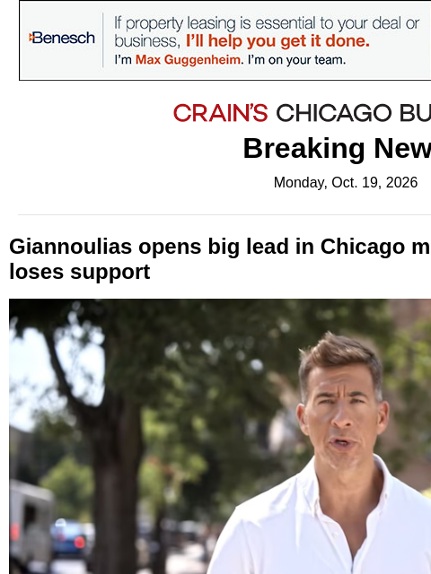 crainalerts newsletter: New poll spells trouble for Brandon Johnson