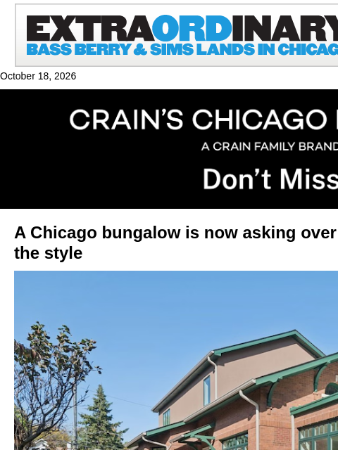 crainalerts newsletter: Chicago's priciest bungalow