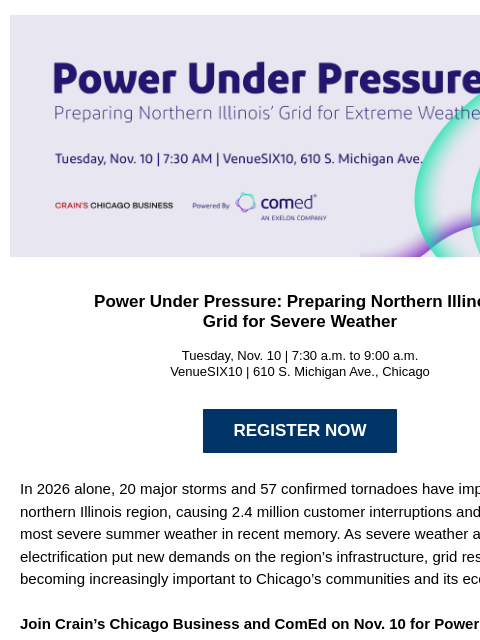 craincontentstudio newsletter: Event: Is Chicago’s grid ready for the storms of t...