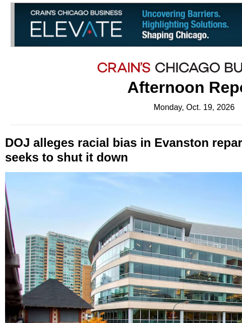 crainalerts newsletter: DOJ takes on Evanston reparations