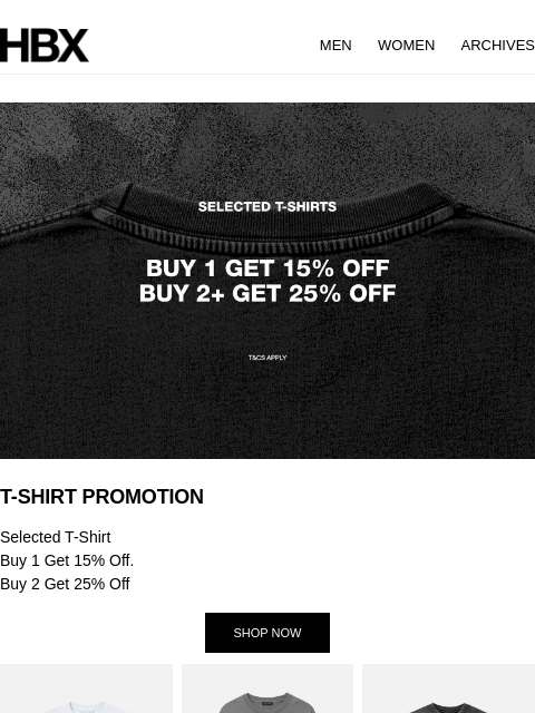 hbx newsletter: T-SHIRT PROMOTION