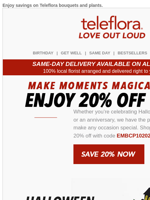 teleflora newsletter: 20% Off ππβ€οΈMake Moments Magical