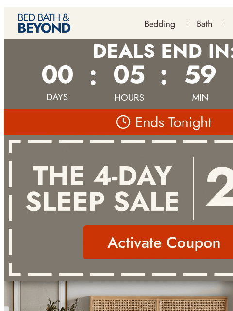 bedbathandbeyond newsletter: Ends tonight: 25% off Sleep Sale 💤